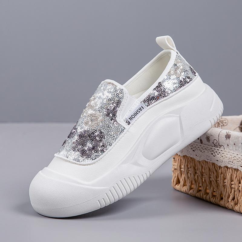Loafers women's 2025 autumn new sequined breathable lazy one-pedal women's shoes spring thick-soled non-slip muffin shoes