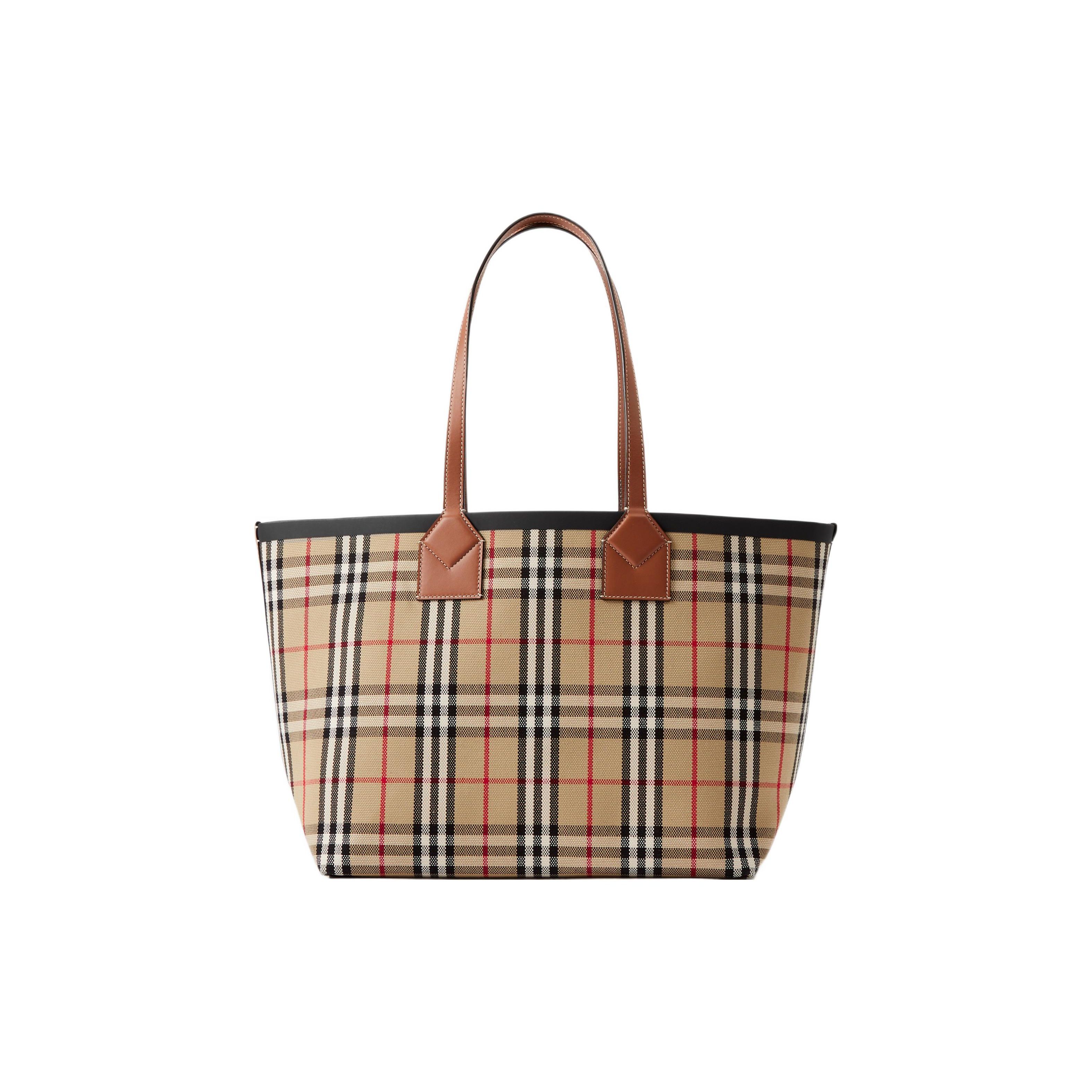 

Burberry London Check Open Design Cotton Canvas And Calfskin Tote Bag Women Tote Bags Stone-Brown Black 80662231 Basic Set (Bag+Dust Bag)