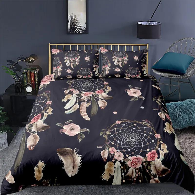 Bohemian Soft Duvet Cover Set Dreamcatcher Geometric Feather Print Beding Set King Quen Sized Dimensions Rom Decor Microfiber Warm Comforter Cover