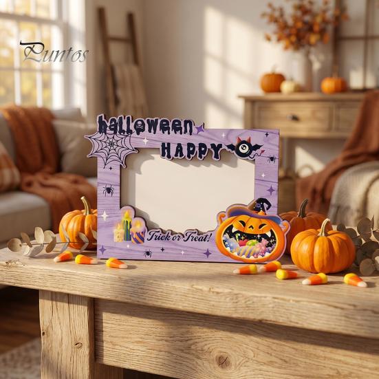 Holiday Table Decorations Halloween Wooden Photo Frame, Double Layer Wood Tabletop Picture Holder, Decorative Desktop Frames Creative Display
