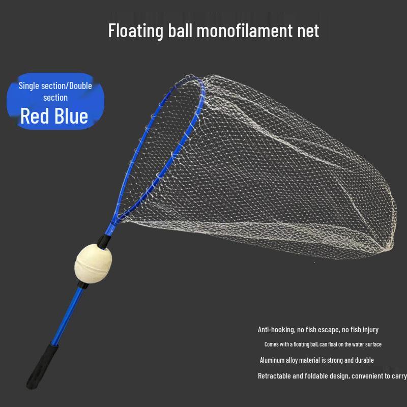 Foldable Sea Fishing Landing Net with Floats - Hand-woven Monofilament, Durable, Anti-hook