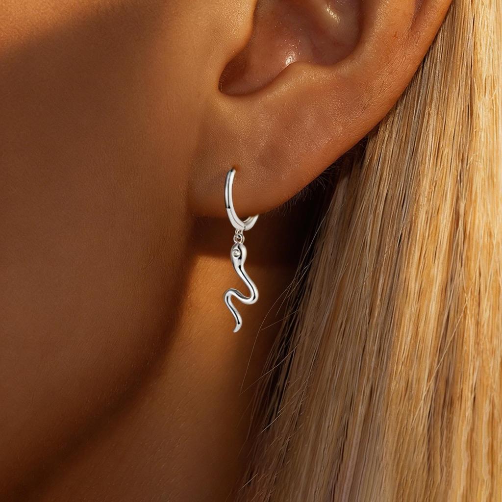 S925 Sterling Silver Snake Zodiac Stud Earrings, Light Gold, Sweet & Cool Niche Design.