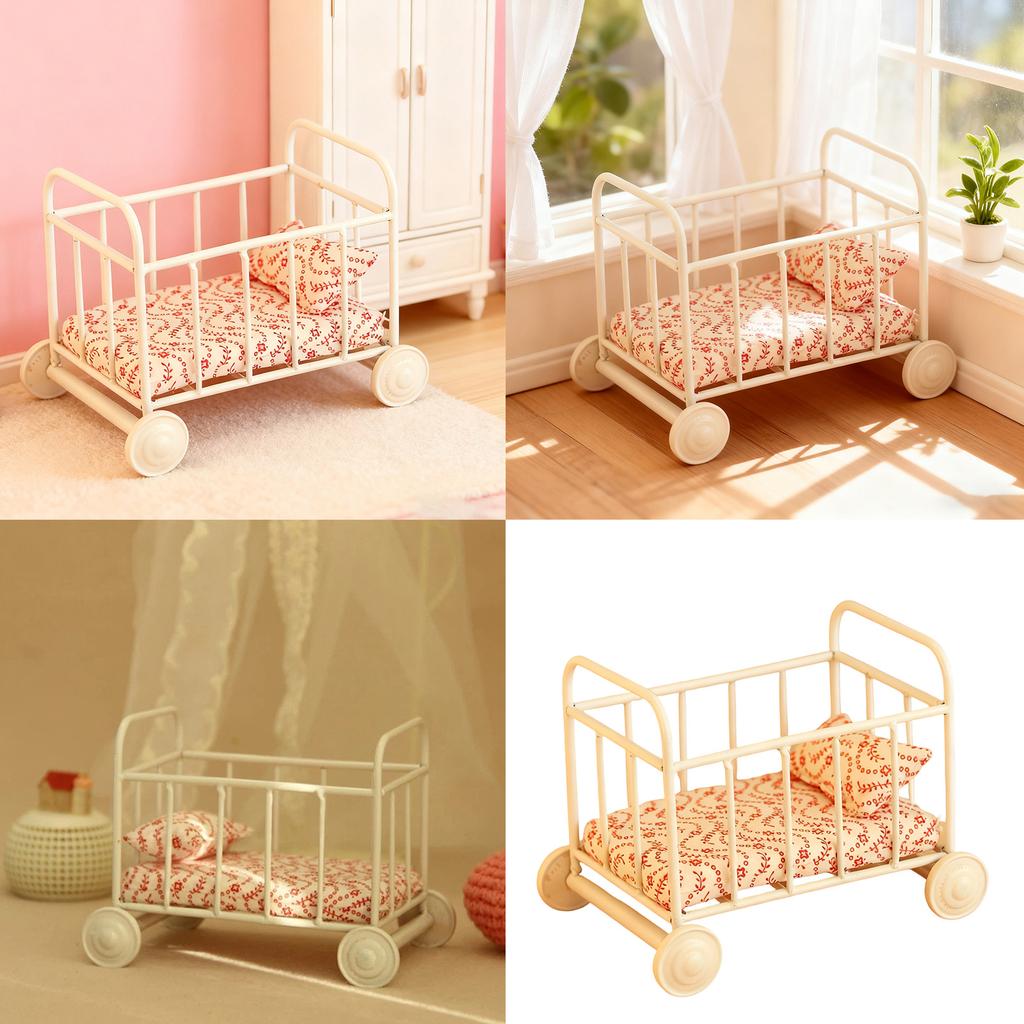 Educational Dollhouses Miniatures Bassinet Crib Toy Pretend Play Realistic Model Bassinet Crib Model Mini Size