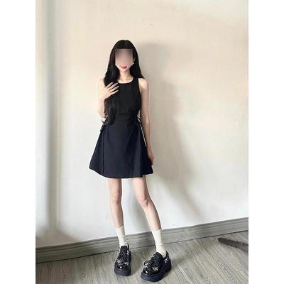 Salt Fried Street Sleeveless Vest Black Dress Casual Summer Lace-up Thin Milk Small A-word Short Skirt