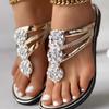 Women's Rhinestone Flip Flops, Summer Glittering Sandals with Round Diamonds, Comfortable Flat Sole Thong Sandals for Beach, Vacation