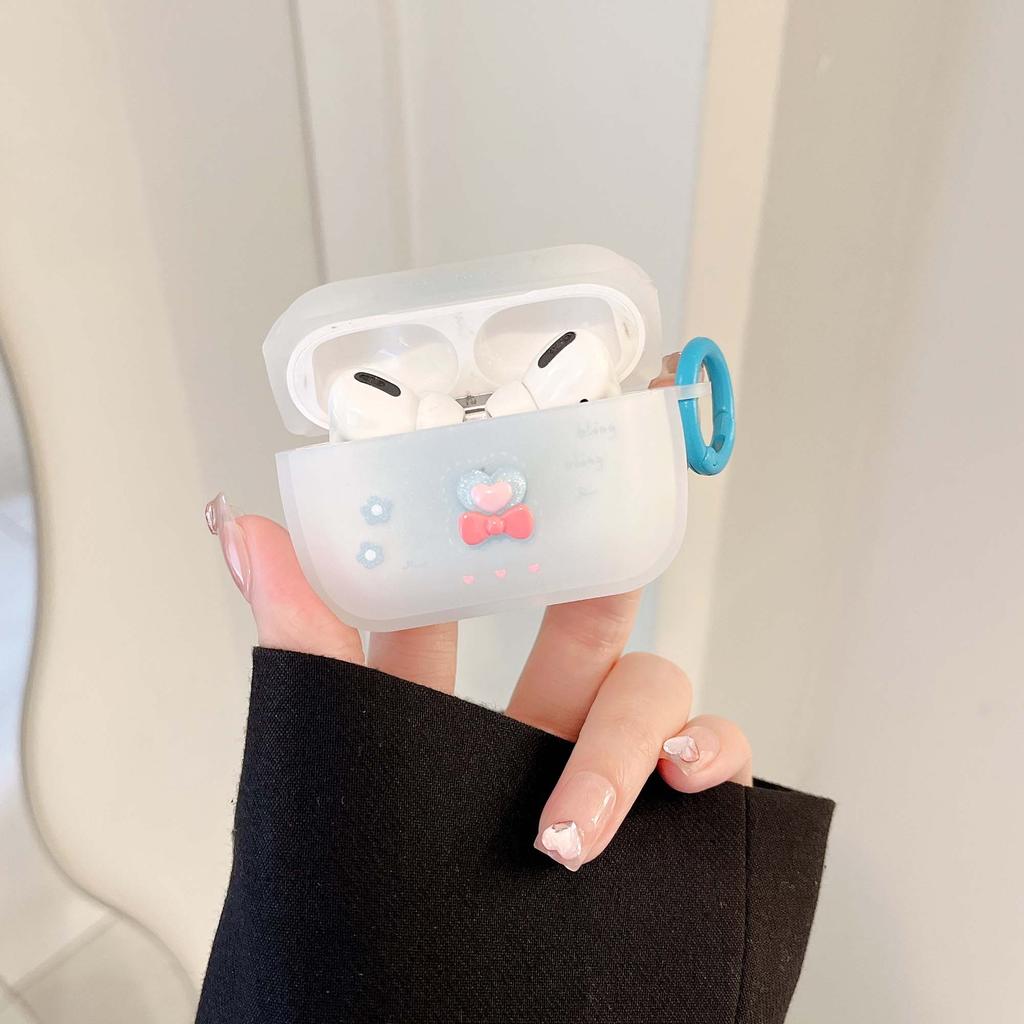 Blaues Herz 3D Schleife Kristall Niedliche Blume Matte Schlüsselanhänger Kopfhörerhülle Drahtlose Bluetooth Ladebox für Apple Airpod 1 2 Pro 3