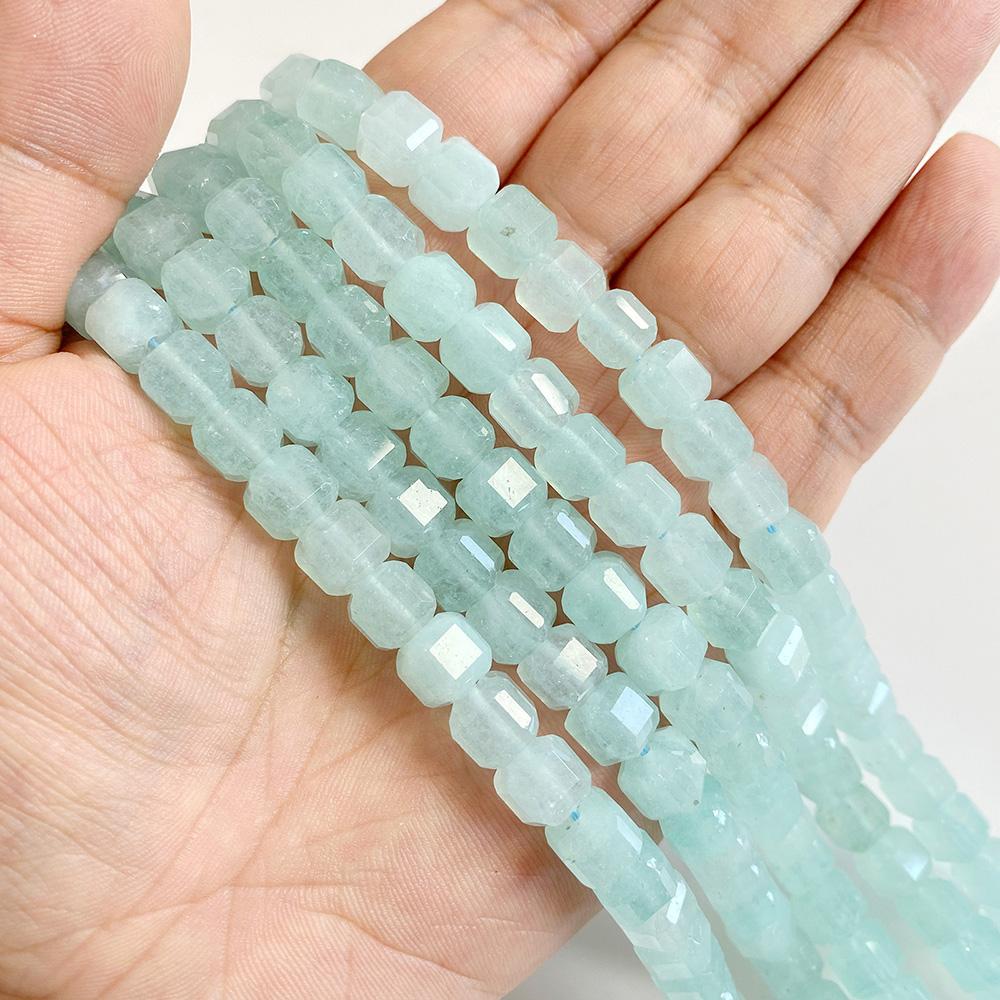 7-8MM Faceted Square Shape Chalcedony Natural Stone Loose Cube Spacer Beads for Jewelry Making Diy Bracelet Accessories