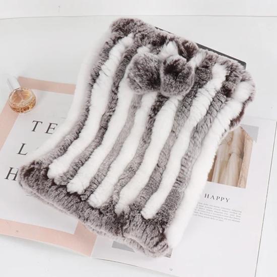 New lady real rex rabbit fur hat Natural warm rex rabbit fur hat scarf Women hand knitted soft real rabbit fur caps scarves