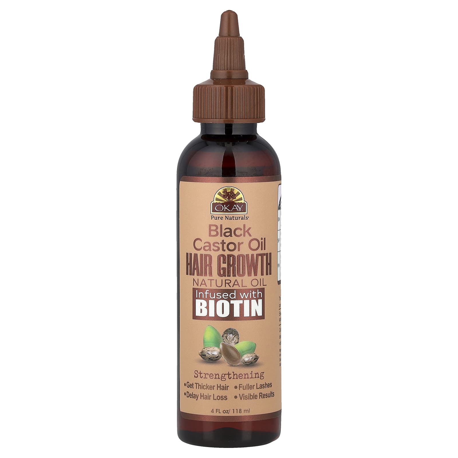 

Okay Pure Naturals, Black Castor Oil, Hair Growth Promoters, Natural Oil with Biotin, 4 fl oz (118 ml)