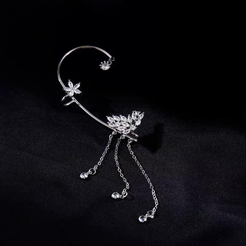 Butterfly Flower Tassel Rhinestone Wing Ear Cuff - No Piercing Clip On