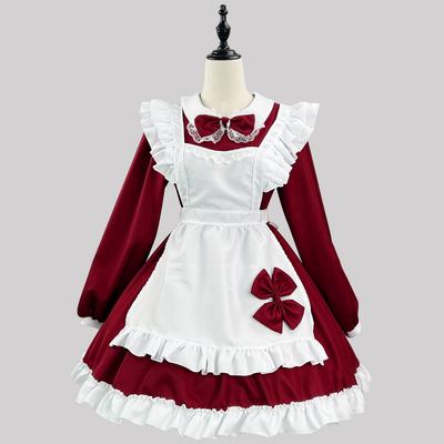 Robe de soirée Lolita mignonne, cosplay, style japonais, noire et blanche, manches longues, tablier classique, jeu de rôle, serveuse, travesti