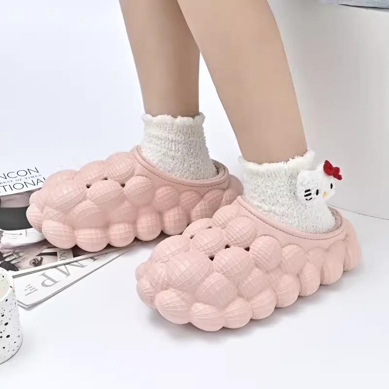 Határokon átnyúló Csúszásmentes Meleg Licsi Pamut Papucs - Vízálló Szőlő Mogyoró Buborék Dizájn