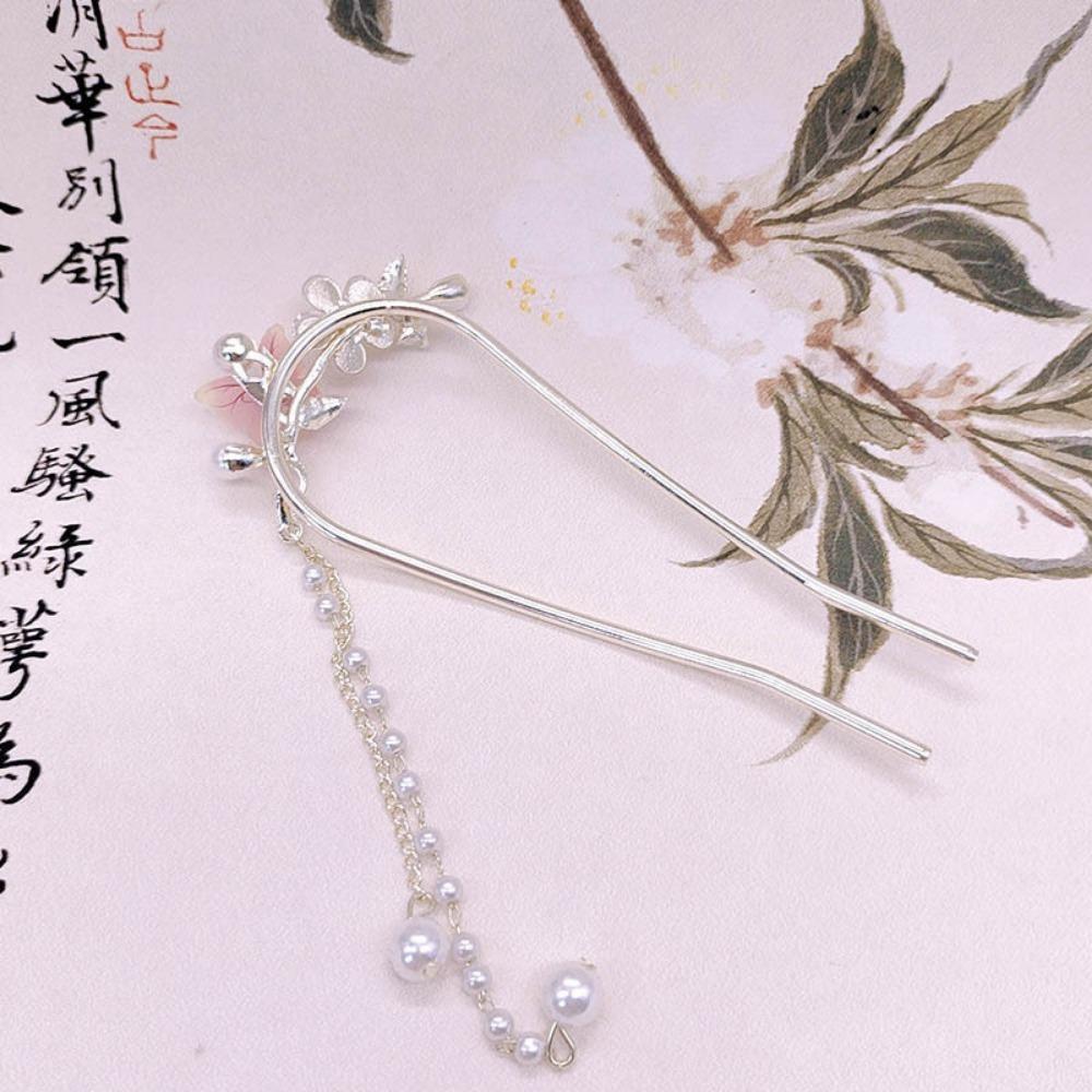 Fashion Metal Flower and ButterflyTassel Hair Stick Women Chinese Style U-shaped Hanfu Hairpin Headwear Jewelry Hair Accessories