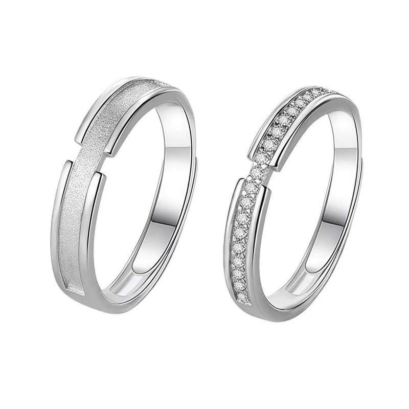 Adjustable Classic Couple Rings Set Rhodium/Gold Plated Brass Open Rings with Zircon Flower Design for Lovers
