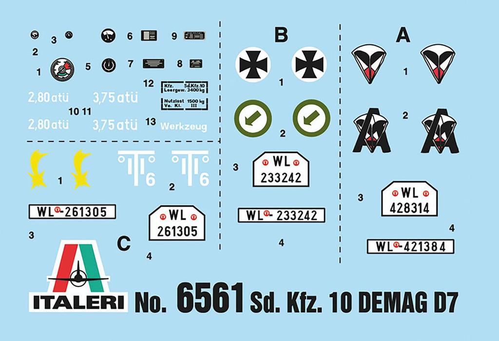 Platz Italeri 135 WW2 German Sd.Kfz.10 Demag D7 Fallschirmjäger Figures (4 Figures Included) Plastic Model IT6561 (Combat Vehicle)