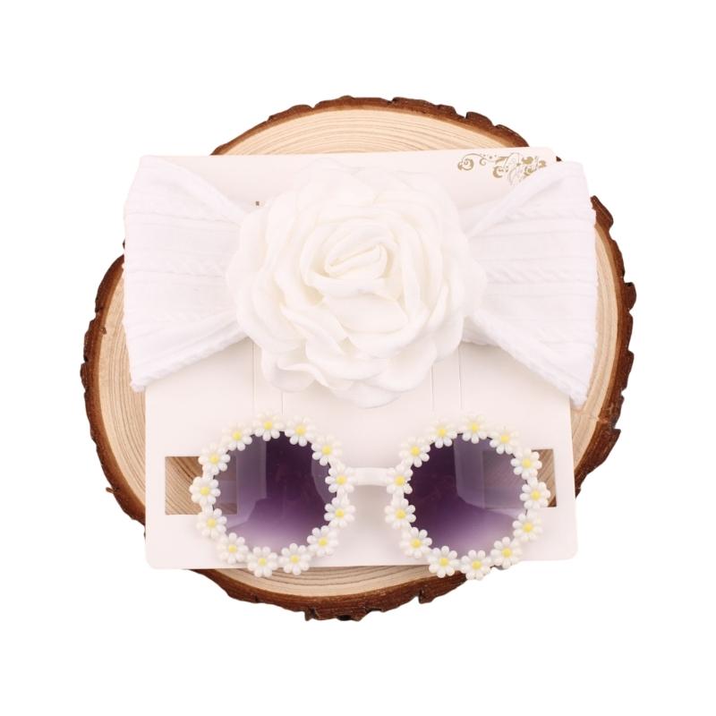 2Pcs Stylish Children s Sunglasses with Matching Headband Set Lovely Flower Hairband Baby Photoshoots Accessories
