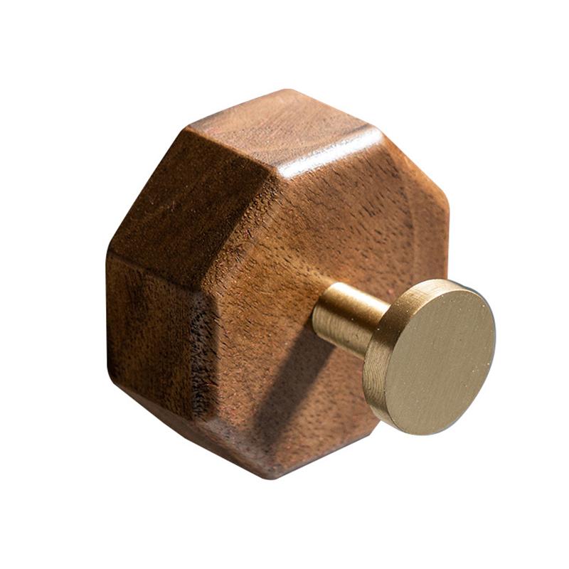 Drewno Orzechowe Mosiężny Haczyk Wiszący na Ścianie Wieszak na Klucze do Drzwi Łazienkowy Wieszak na Płaszcze i Kapelusze Samoprzylepny Haczyk Akcesorium Kuchenne Organizacja Dekoracja