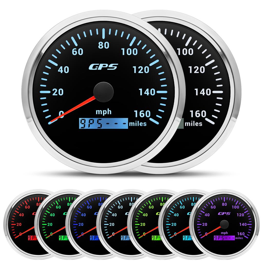 110mm GPS Speedometer 160MPH 0~8000rpm Tachometer Meter 7 Color 52mm Fuel Level Water Temp Oil Press Volt Sensor Kit 6 Gauge Set