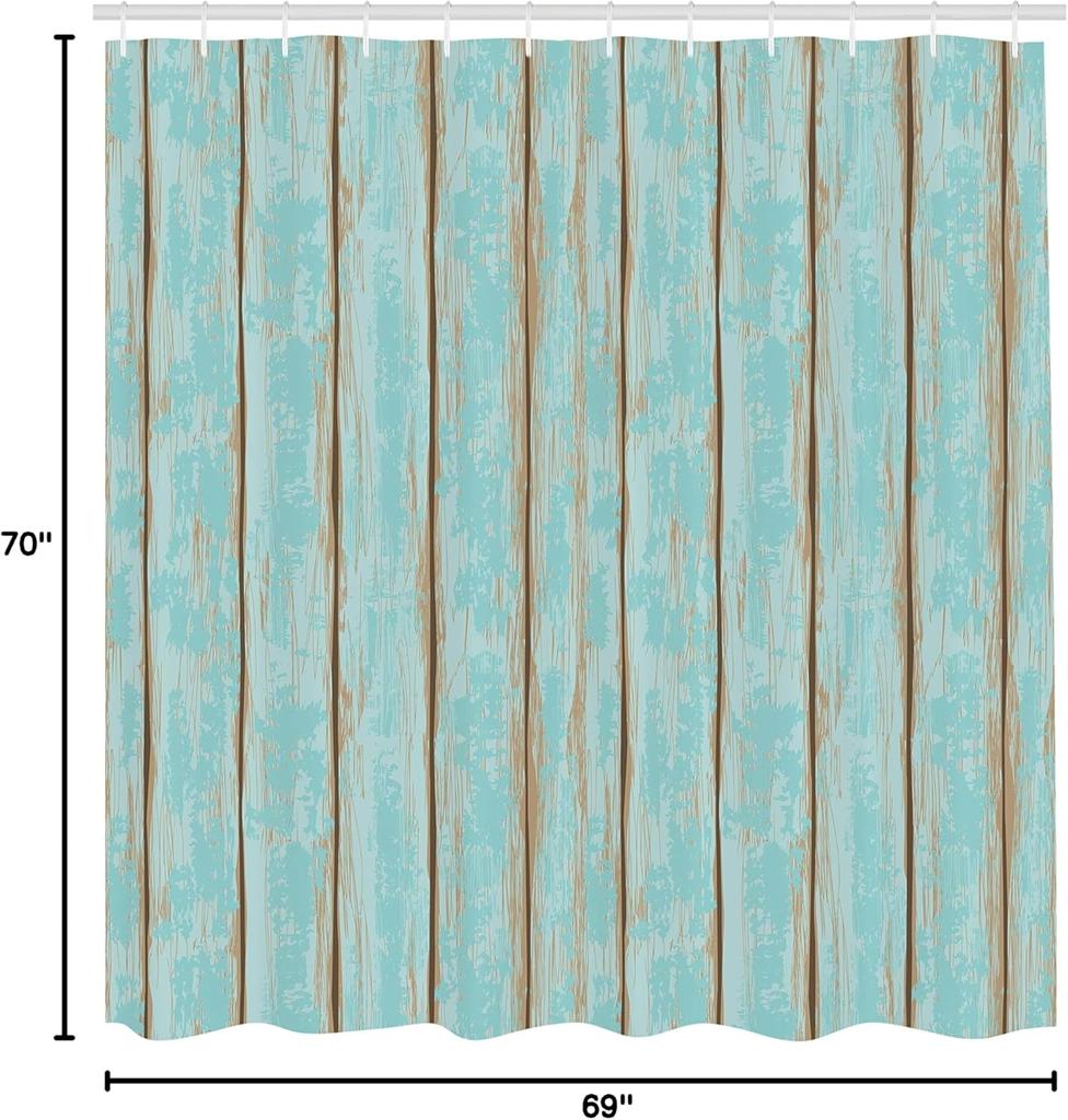 Turquoise Wood Grain Shower Curtain Rustic Blue Brown Texture Design Nature Inspired Bath Decor Waterproof Fabric Home