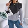 HNXC Autumn and Winter Casual Color-blocking Braided Long-sleeved Pullover Sweater for Women