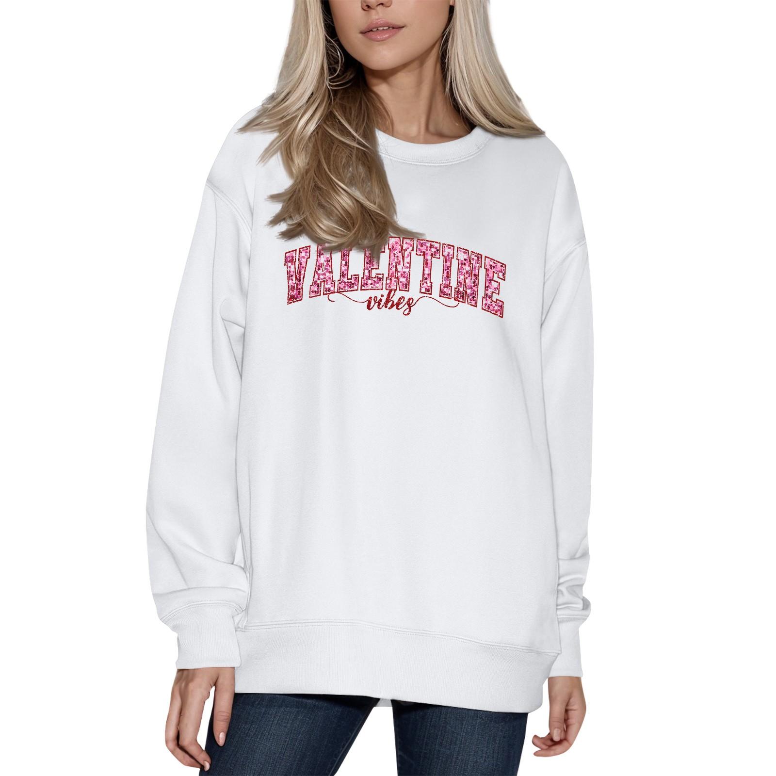 

Жіночий модний светр з принтом, з довгим рукавом та круглим вирізом M білий