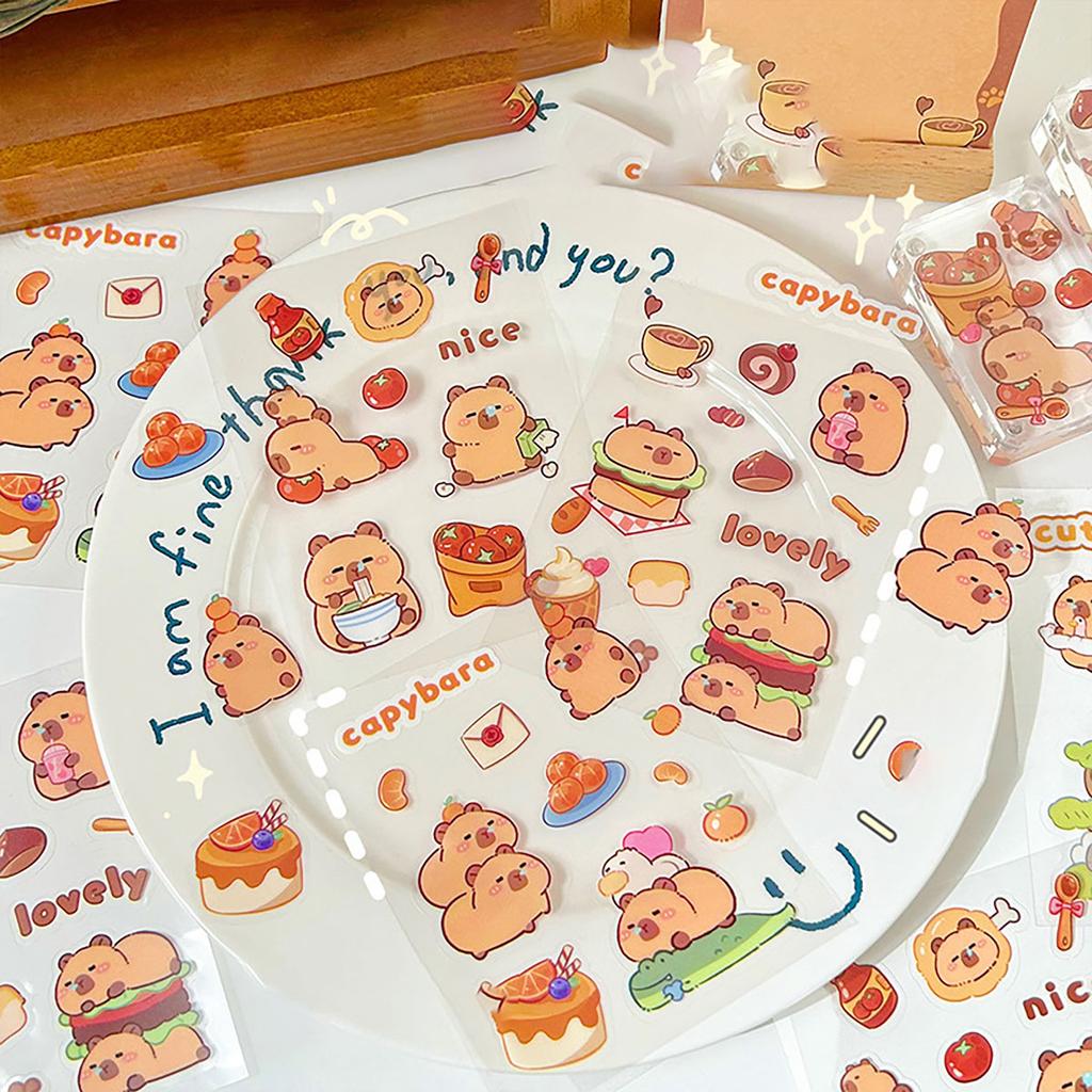 10Pcs Cute Cartoon Capibala Print Stickers Notebooks Water Bottles Suitcases Kid Stickers Decorative Roll Sticker Seal Sticker