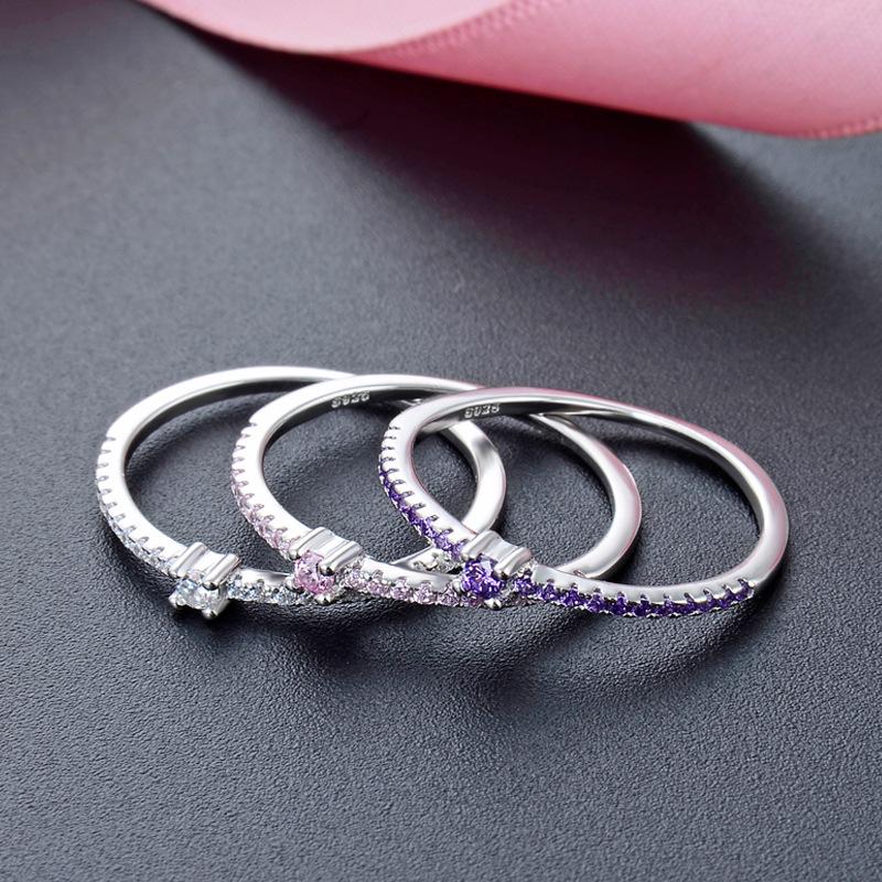 925 Sterling Silver Diamond Zircon Women's Minimalist Luxury Ring – Stackable for Index or Pinky Finger.