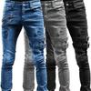 Retro Moto Biker Jeans elastici dritti da uomo Foro con cerniera Streetwear Punk Pantaloni cargo in denim scarno Pantalones Hombre Y2K Abbigliamento