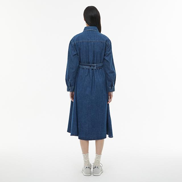 LAP Cut-Out Detail Shirt Collar Long Denim Dress Aq1Do262