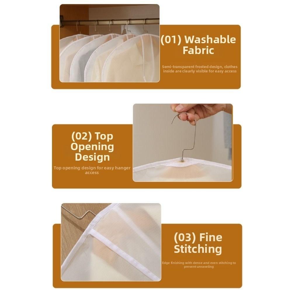 5Pcs Moistureproof Hanging Suit Cover Dustproof Garment Protectors Bedroom Storage