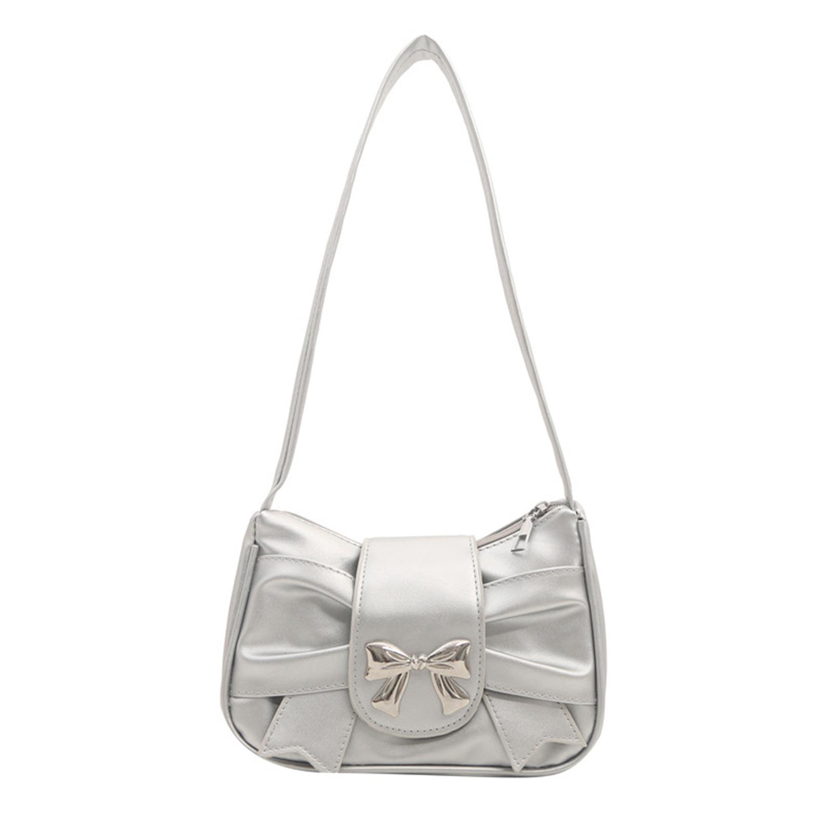 

Женская сумка через плечо из искусственной кожи во французском стиле с бантами на сумке-подмышке, модная плиссированная сумка для девушек, сумка для покупок и свиданий серебряный