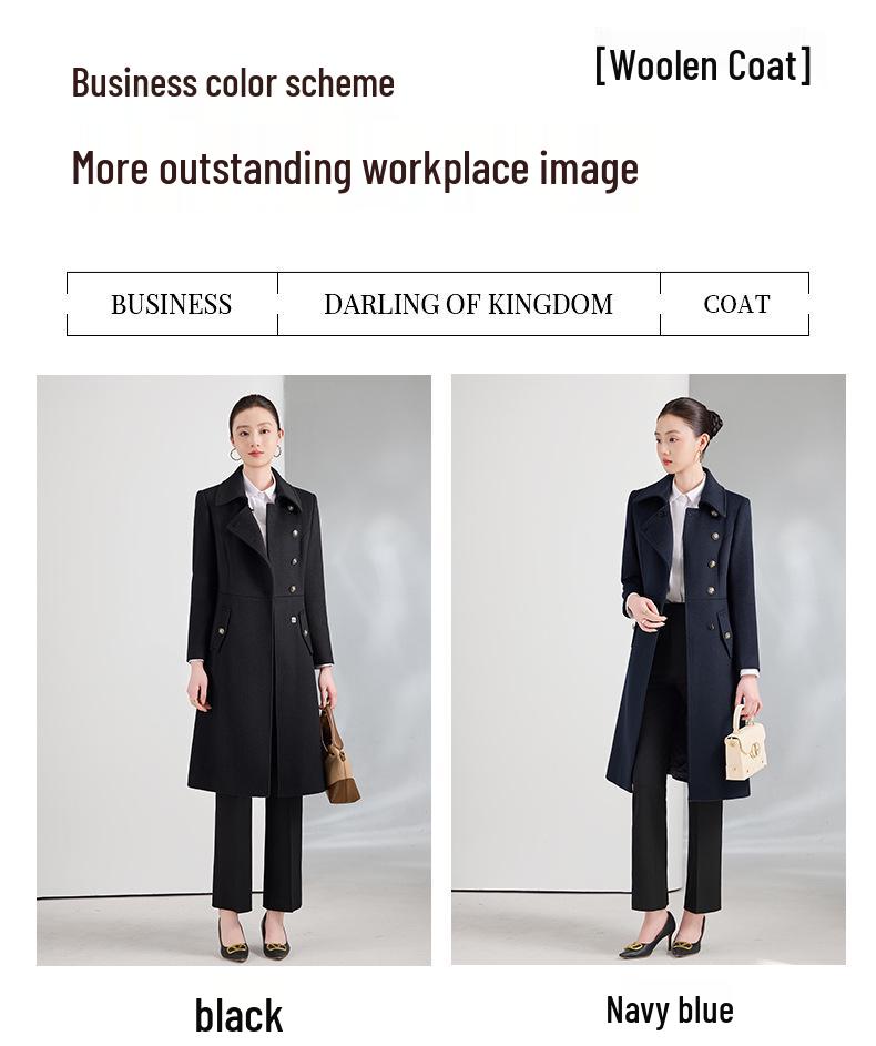 Women's Mid-Length Wool Blend Coat for Professional & Office Wear