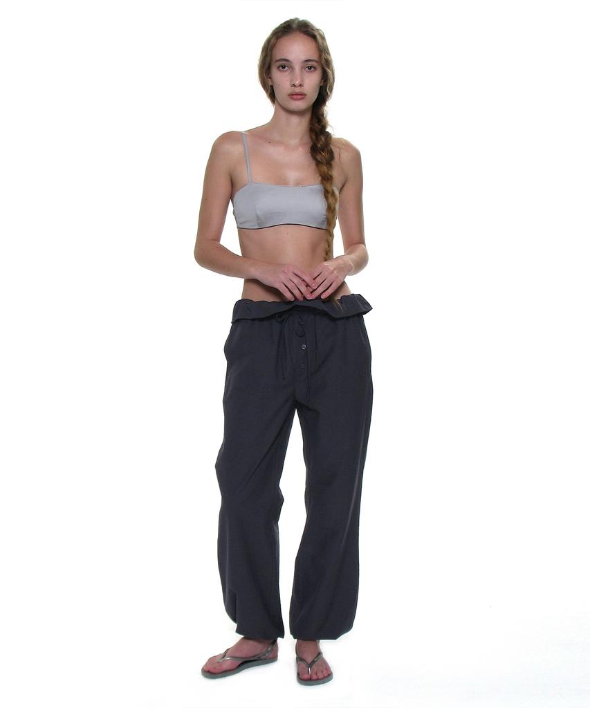 PARTIMENTO WOMEN Two-Way Frill Turnover Waist Pants_Navy