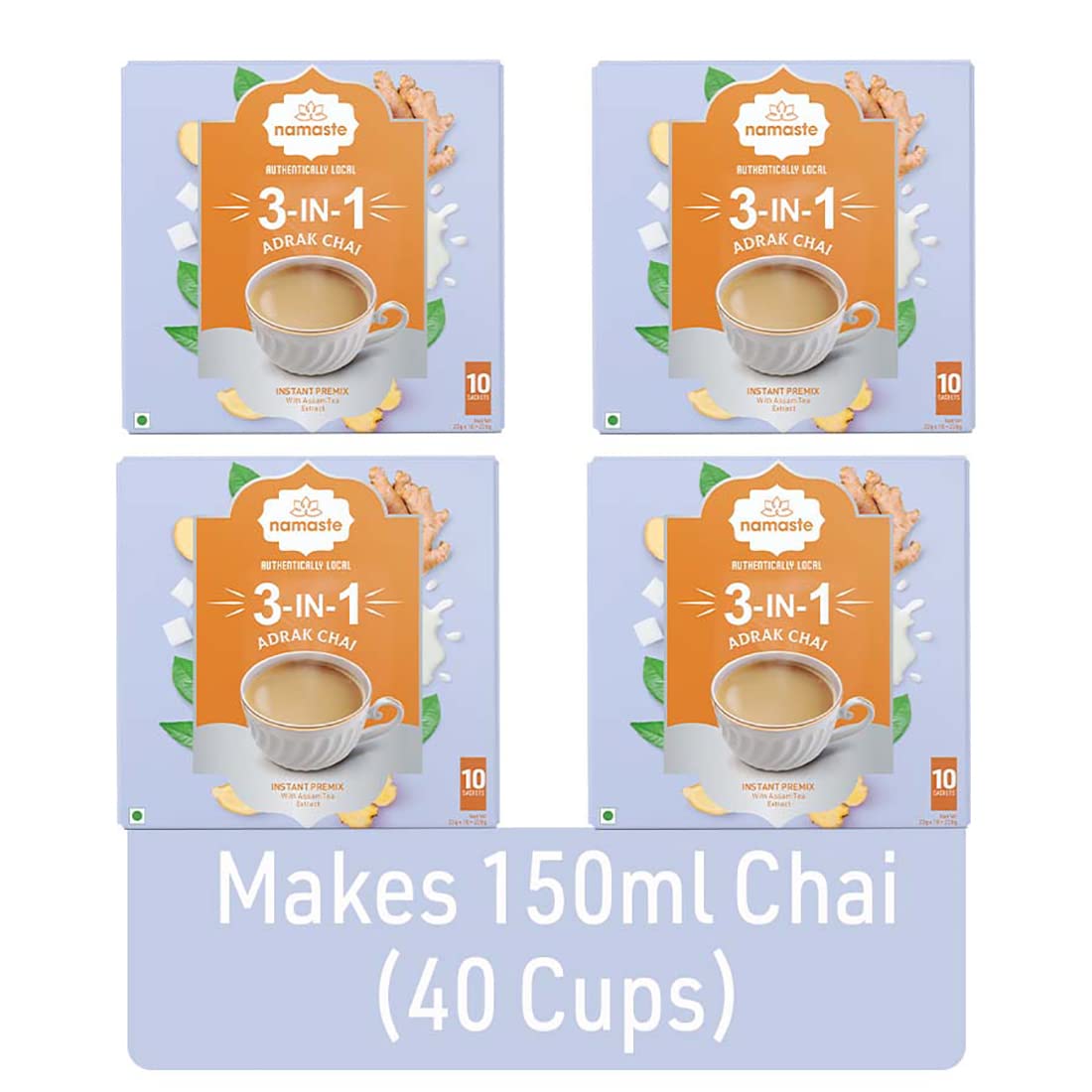 

Namaste Chai Instant Tea Premix Adrak Chai | Assam | Ginger | Milk and Sugar | Ready Mix Powder | 22g x 40 Sachets | Pack of 4