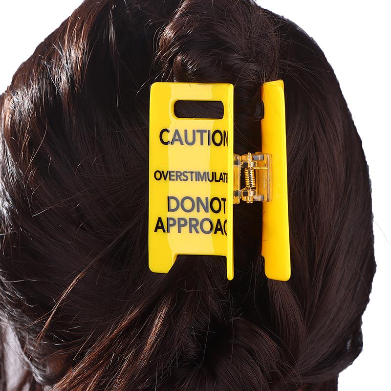 Overstimulated Caution Sign Hair Claw Clip,Yellow Caution Hair Clip,Do Not Approach Sign Hair Claws Hair Clips,Funny Gag Gift Fo