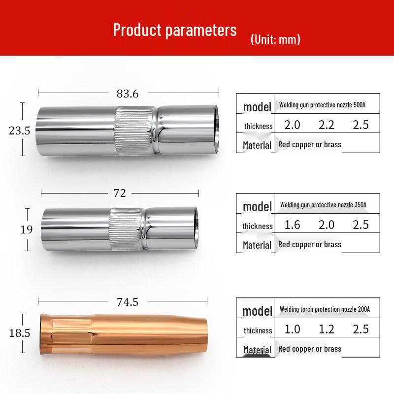Jundingying 350A Welding Torch Non-Stick Copper Nozzle Cover
