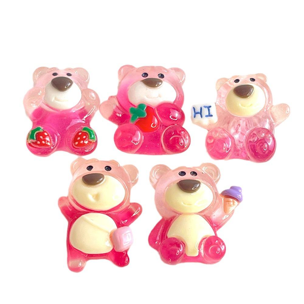 Cute Strawberry Bear Resin Accessories Cream Jelly Diy Phone Case Water Bottle Charm Car Sticker