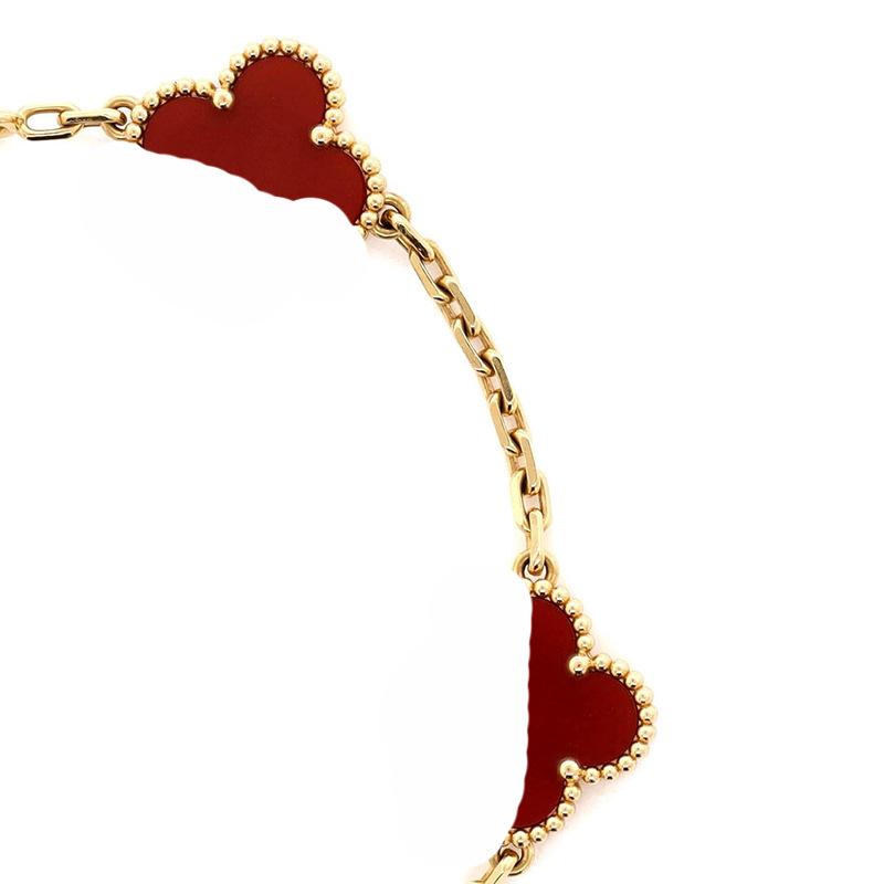 Premium Four-Leaf Clover & Five-Flower Bracelet for Women - White Mother-of-Pearl & Red Shell, Real Gold Plated, Non-Fading, 15mm