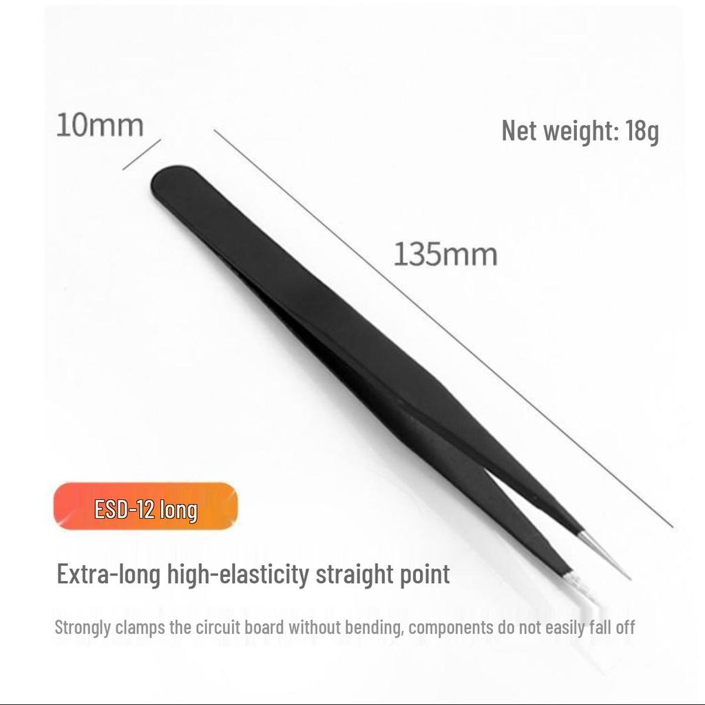 Black Anti-Static Stainless Steel Curved Tip Tweezers Set for Nail Art, Journaling, and Repairs