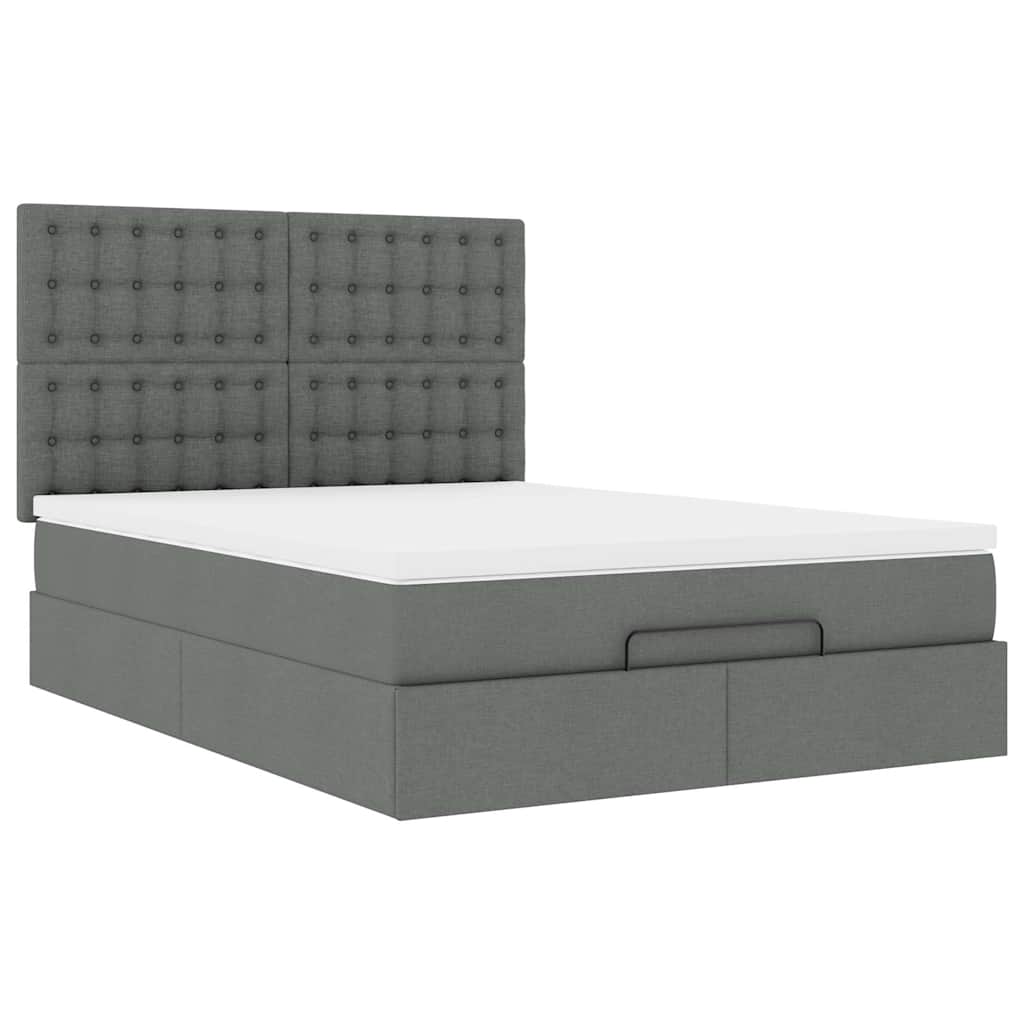 Ottoman Bed with Mattress Dark Grey 140x190 Cm Fabric
