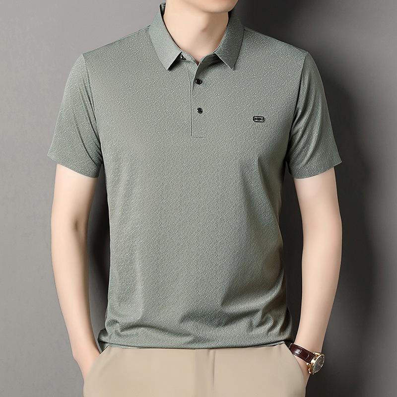 Medium Men'S Short-Sleeved T-Shirt Breathable Mulberry Silk Casual Loose Lapel Polo Shirt Top