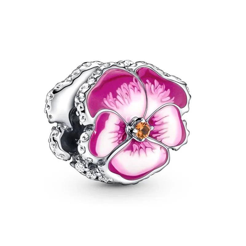 Colorful Full Diamond Charms Metal Love Blooming Rose Round Beads Pendant Fit Original Bracelets Necklace Accessory Elegant Fashion Beautiful Lovely