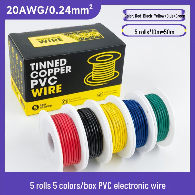 5 Rolls PVC Electronic Wire, 5 Colors, 16-30 AWG Tinned Copper Core, High Temp Resistant