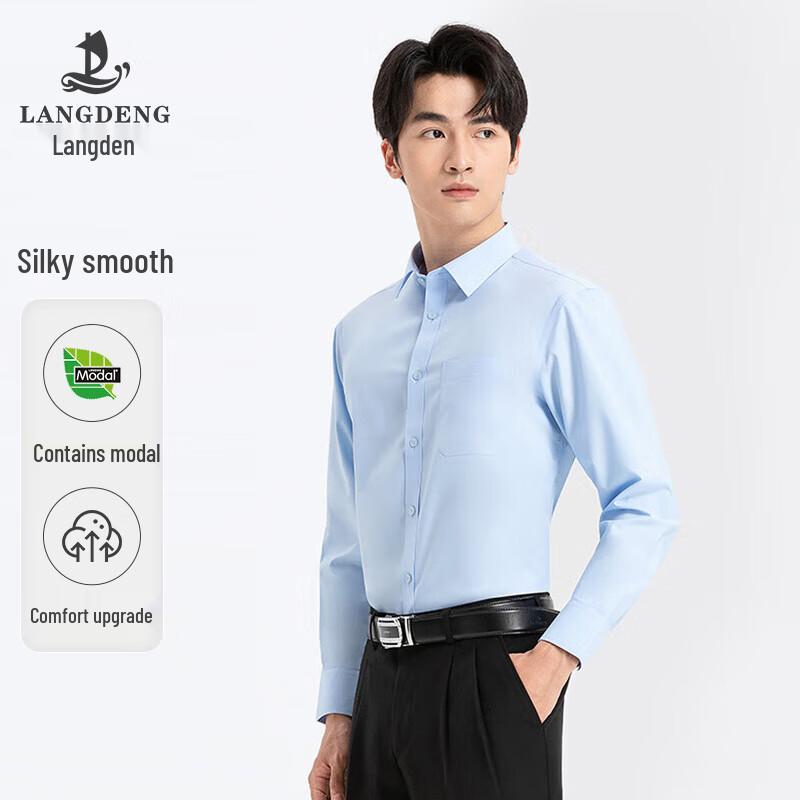Langdeng Men s Modal Blend Long-Sleeve Business Shirt with Pocket 40.5 (170/92A)