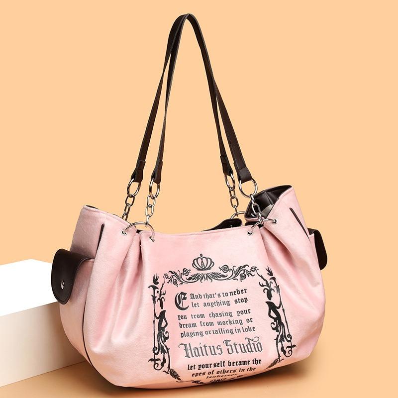 Large Capacity Vintage Artistic Chain Strap Tote Bag Women Fashion Soft Crossbody Pumpkin Bag