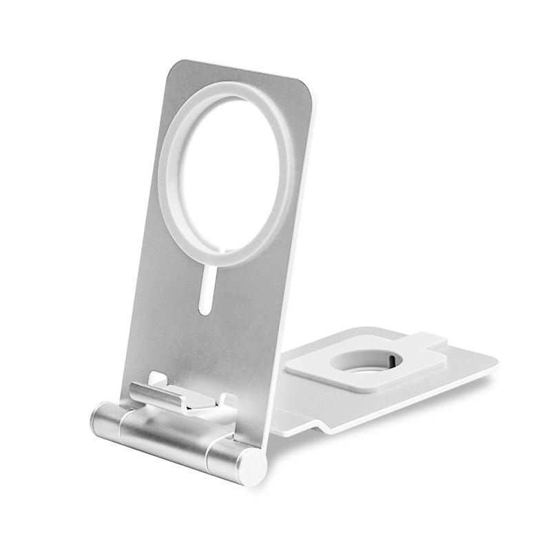 

2-in-1 Wireless Charger Holder Phone Watch Charging Desktop Stand for Apple Watch iPhone Magsafe Silver