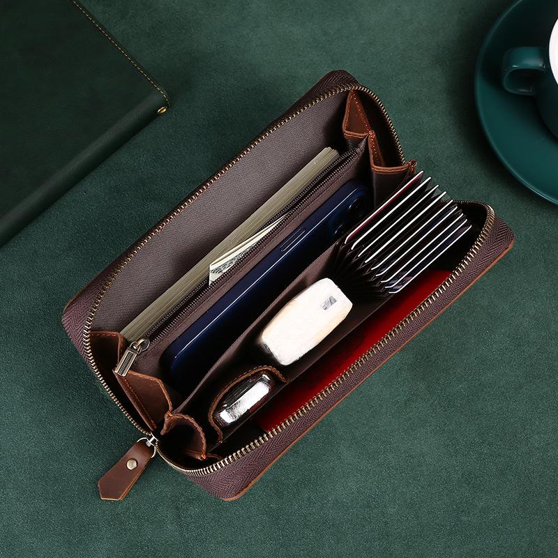 „Crazy Horse Clutch aus Rindsleder für Herren – Verbesserte Version mit größerem Fassungsvermögen für Mobiltelefone und Geldbörsen“