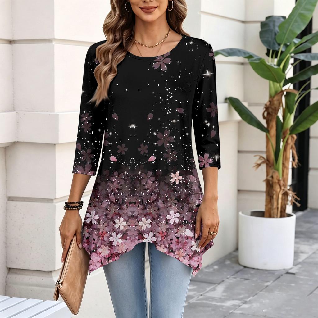 Women's Fashion Casual Three-Quarter Sleeve Pullover Top for Everyday Wear
