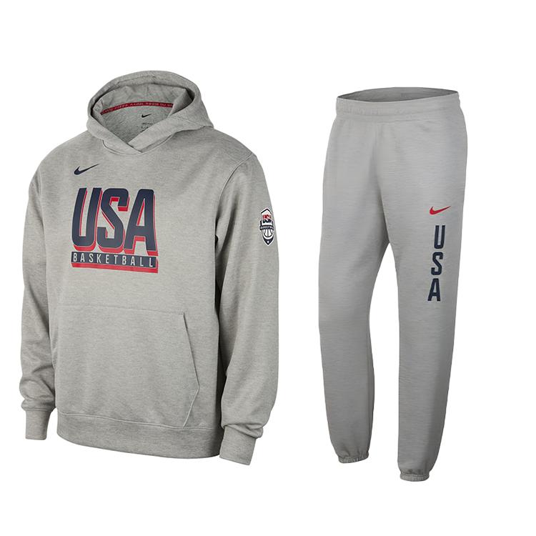 Nike USA Basketball Loose Comfortable Sweat-Wicking Hoodie With Drawstring And Mid-Waist Cuffed Joggers Casual Sports Set FQ0308-063+FQ0309-063