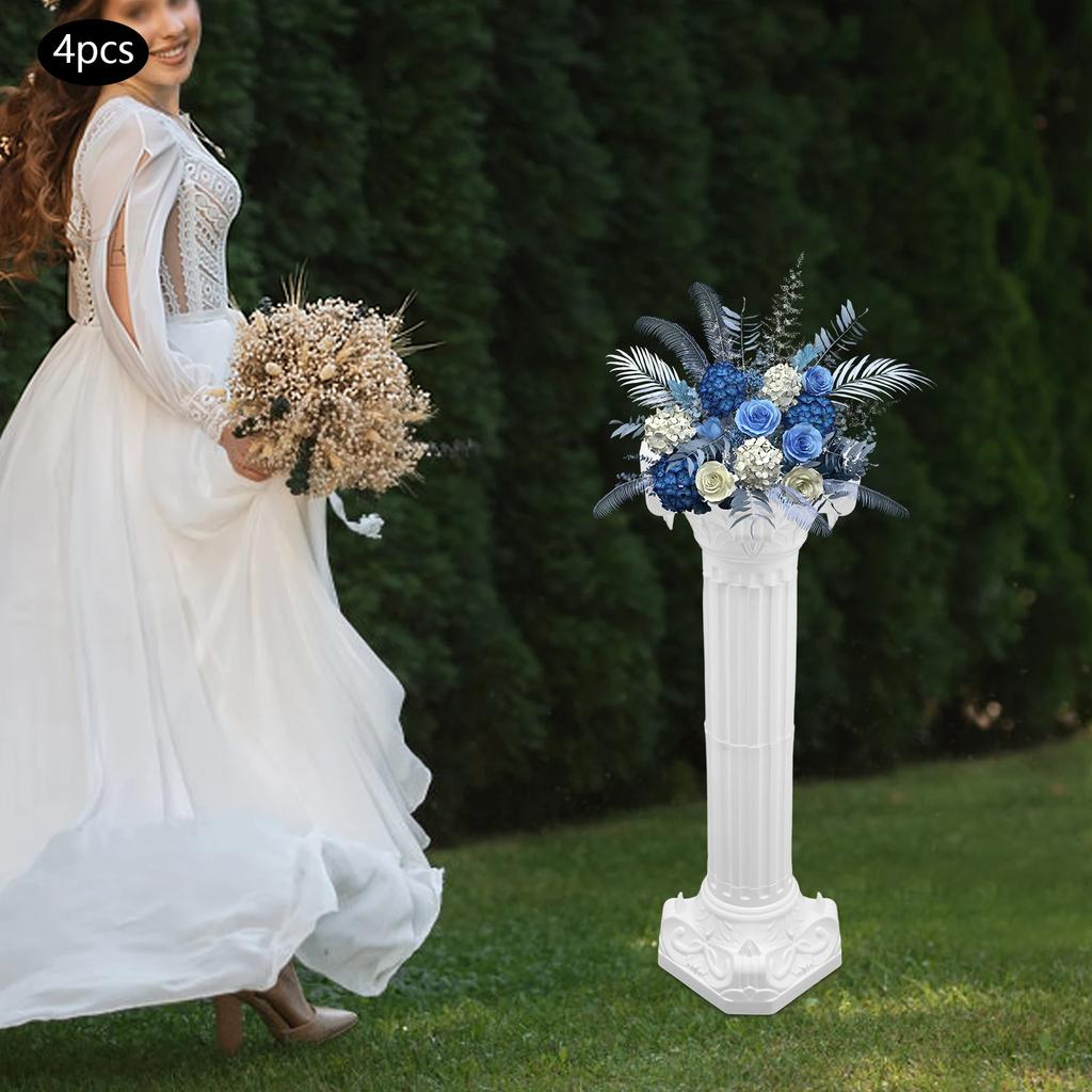 4-Piece Wedding Roman Columns Set, 34.65-Inch Artistic Greek Columns, Plastic Flower Pot Holders, White Decor